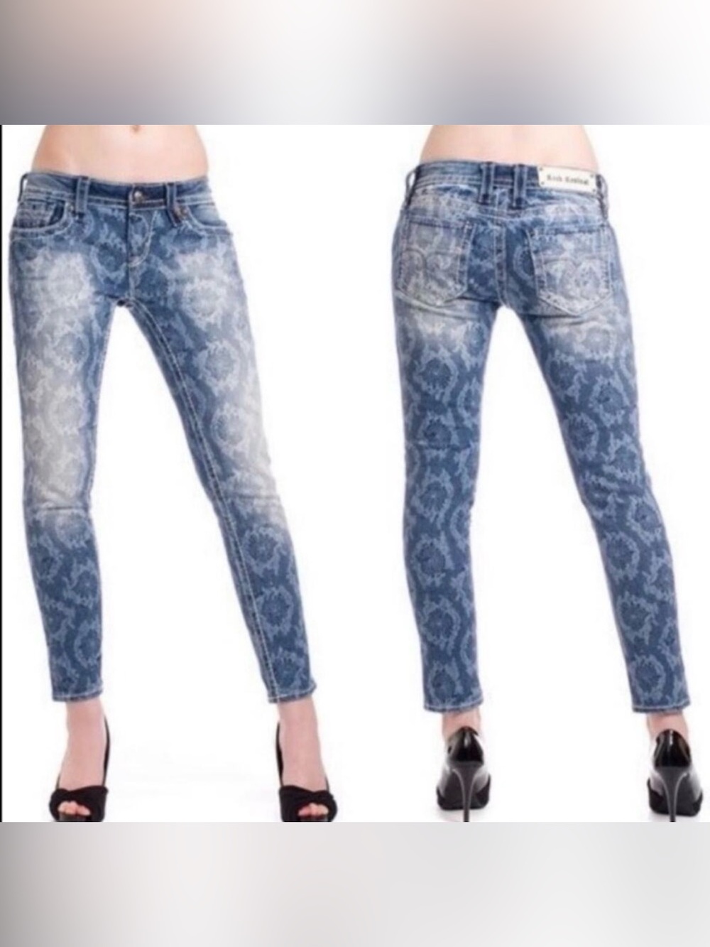 Rock Revival Lydia Cropped Skinny Lace Patterned Denim Jeans-Size 27